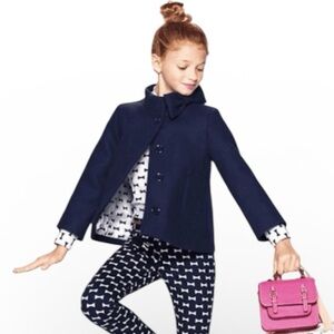 Kate Spade x Gap Kids Navy Blue Wool Blend Swing Coat Button Up Bow Neck Size 5
